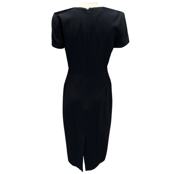 ALEXANDER MCQUEEN BLACK 2014 STRUCTURED SHORT SLEEVED MIDI COCKTAIL DRESS - Picture 3 of 6